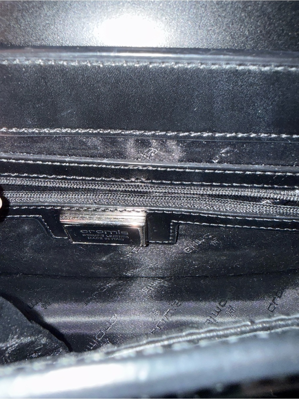 Cromia Black Italian Leather Structured Shoulder Bag made in Italy EUC - Picture 7 of 8